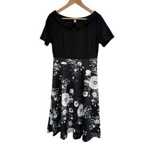 NWT Helyo Classic Fashion Little Black Dress Floral Skirt Fit & Flare Large
